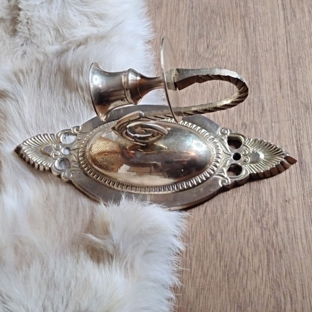 . Vintage Brass Wall Sconce - Single Candle Holder Wall Sconce - Picture 2 of 8